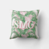 Plume Palm Fronds in Pink + Green Personalized クッション (裏面)