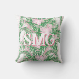 Plume Palm Fronds in Pink + Green Personalized クッション