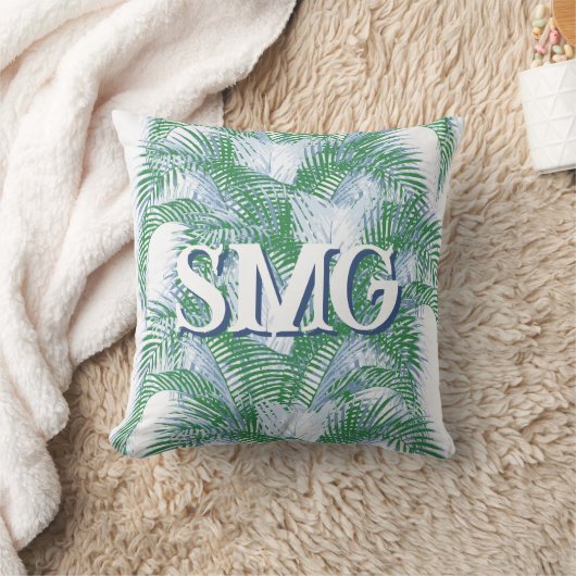 Plume Palm Fronds in Slate + Green Personalized クッション (ブランケット)