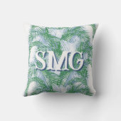 Plume Palm Fronds in Slate + Green Personalized クッション (裏面)