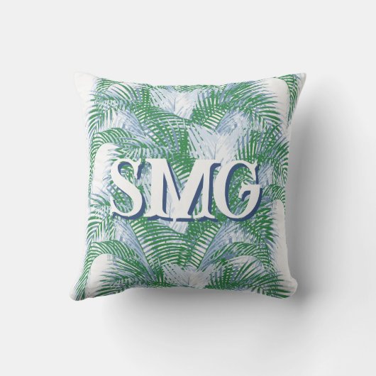 Plume Palm Fronds in Slate + Green Personalized クッション (裏面)