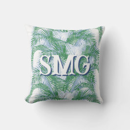 Plume Palm Fronds in Slate + Green Personalized クッション