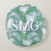 Plume Palm Fronds in Slate + Green Personalized ラウンドクッション (裏面)