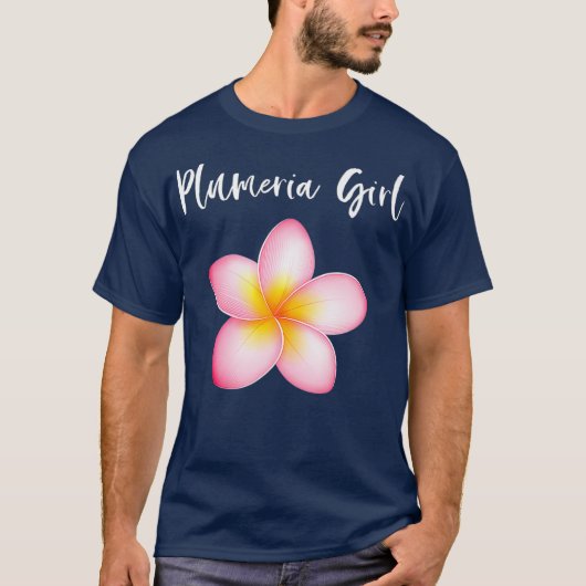 Plumeria Girl Frangipani Hawaiian Lei Flower Tシャツ (正面)