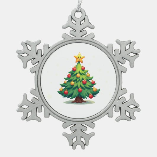 Plump Kawaii Christmas Tree Sparkling Ornaments スノーフレークピューターオーナメント (正面)