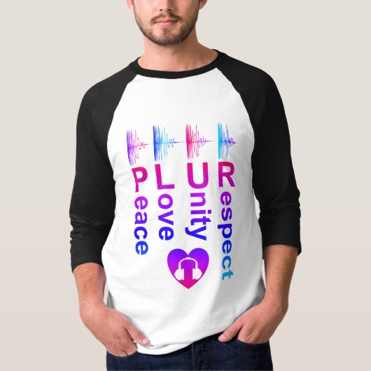 PLUR (Peace Love Unity Respect) 3/4スリーブシャツ Tシャツ (正面)
