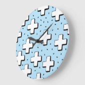 Plusシンボルや象徴付き手書きパターン ラージ壁時計 (傾斜)