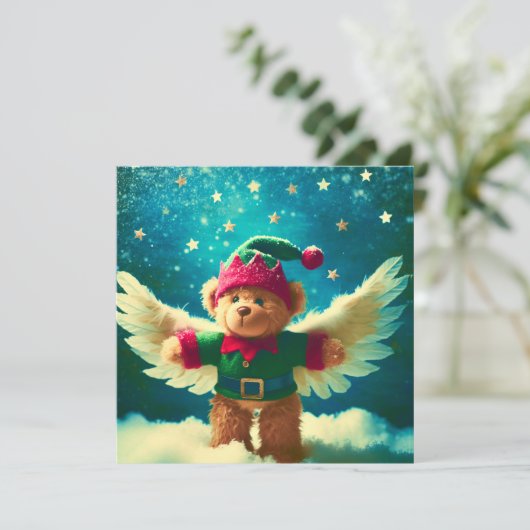 Plüschbär als Engel mit Flügelchen Sternenhimmel シーズンカード (スタンド正面)