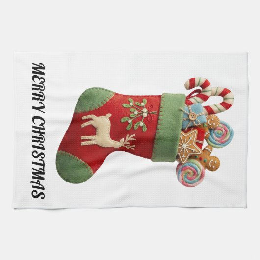 Plush Christmas Stocking Illustration キッチンタオル (横)