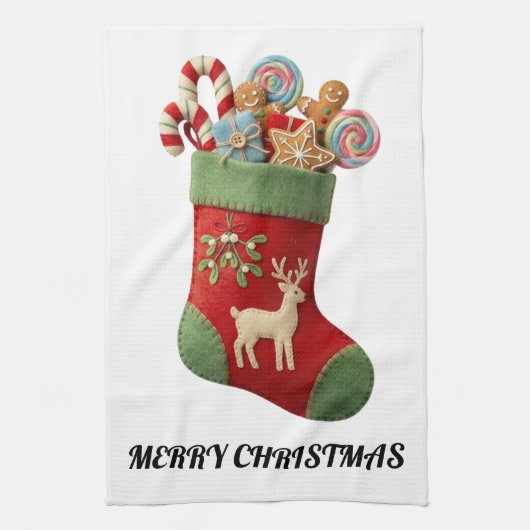 Plush Christmas Stocking Illustration キッチンタオル (縦)