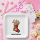 Plush Christmas Stocking Illustration ペーパープレート (パーティー)