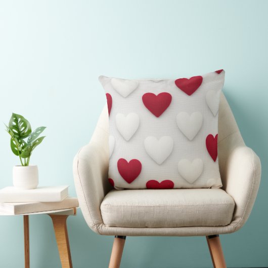 Plush Red & White Hearts Cotton Throw Pillow クッション (椅子)