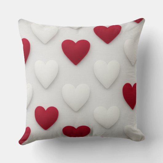 Plush Red & White Hearts Cotton Throw Pillow クッション (裏面)