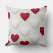 Plush Red & White Hearts Cotton Throw Pillow クッション (正面)