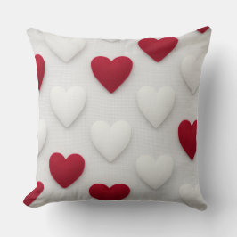 Plush Red & White Hearts Cotton Throw Pillow クッション