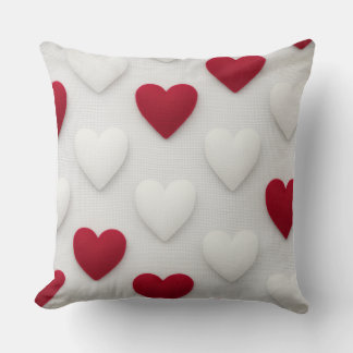 Plush Red & White Hearts Cotton Throw Pillow クッション