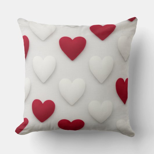Plush Red & White Hearts Cotton Throw Pillow クッション (正面)