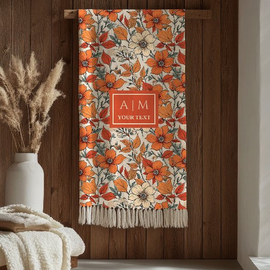 Plush Rusty Tones Sage Olive Autumn Floral Print  フリースブランケット