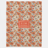 Plush Rusty Tones Sage Olive Autumn Floral Print  フリースブランケット (正面)