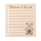 Plush Teddy Bear Animal To Do List ノートパッド (正面)