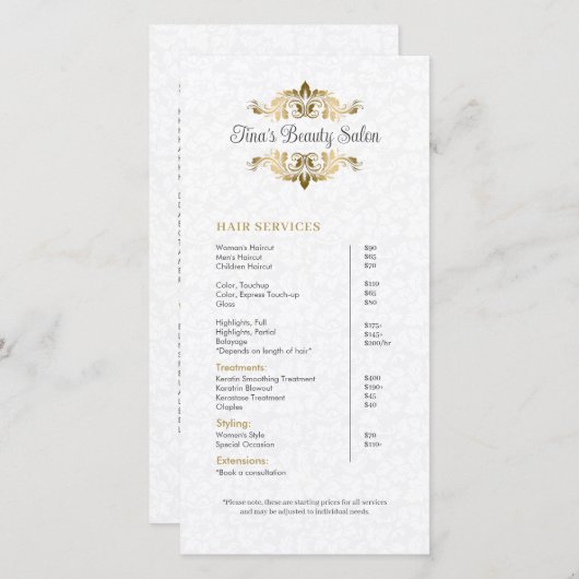 Plush White Damask金ゴールドフレーム価格表 (正面/裏面)