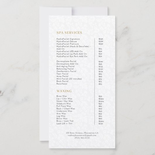 Plush White Damask金ゴールドフレーム価格表 (裏面)