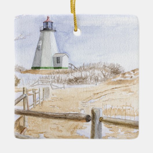 Plymought Lighthouse Watercolor セラミックオーナメント (正面)