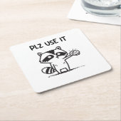Plz Use It - Racoon おもしろい Iinttic スクエアペーパーコースター (アングル)