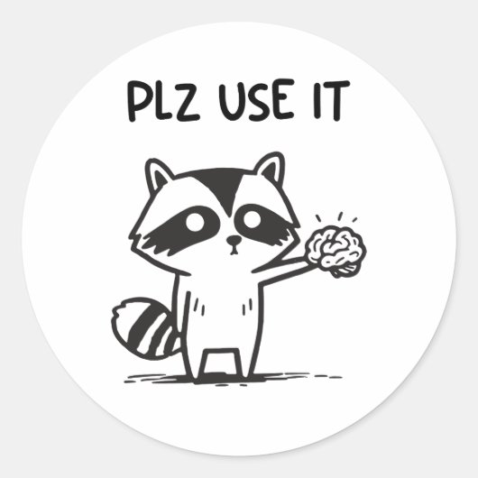 Plz Use It - Racoon おもしろい Iinttic ラウンドシール (正面)