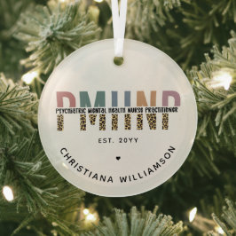 PMHNPレオパード印刷の精神科的精神健康NP ガラスオーナメント