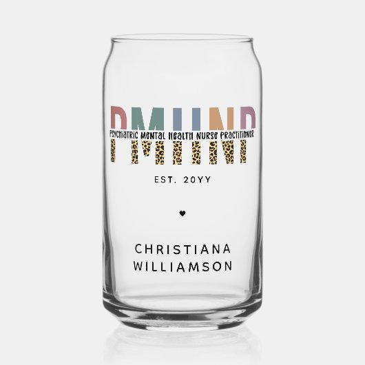 PMHNPレオパード印刷の精神科的精神健康NP ガラス缶 (正面)