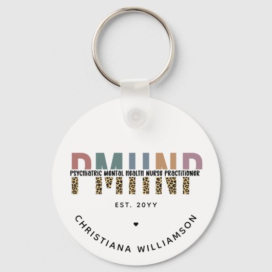 PMHNPレオパード印刷の精神科的精神健康NP キーホルダー (正面)