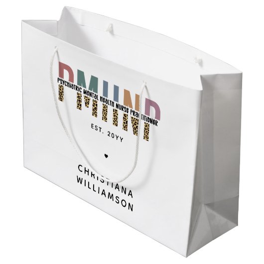 PMHNPレオパード印刷の精神科的精神健康NP ラージペーパーバッグ (裏面アングル)