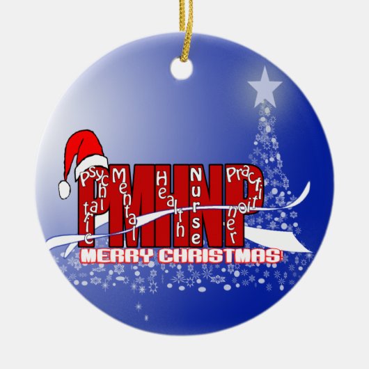PMHNP -精神医学および精神衛生のナースのクリスマス セラミックオーナメント (正面)