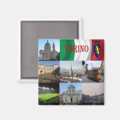PMT012 TURIN，モザイク，ピエモンテ，イタリア，冷蔵庫 マグネット (正面/裏面)