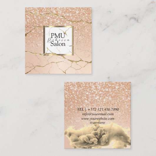 PMU Salon カラフル タイポグラフィ モダン パーマネント スクエア名刺 (正面/裏面)