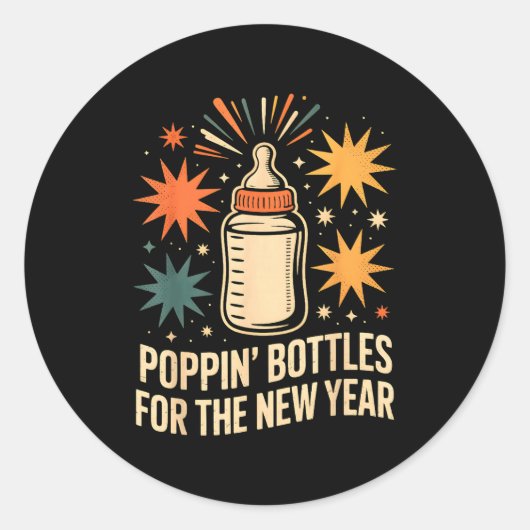 Pn Bottles For The New Year Happy New Year Mother  ラウンドシール (正面)