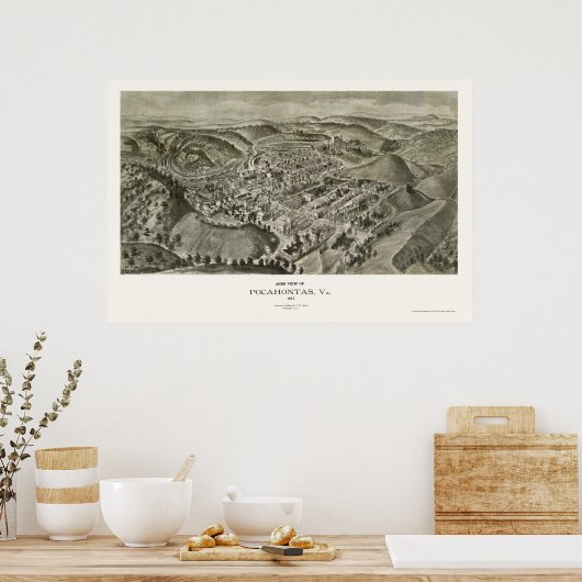 Pocahontas, VA Panoramic Map - 1911 ポスター (キッチン)