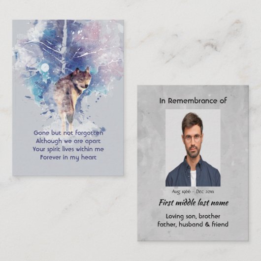 Pocket Keepsake Memorial Remembrance Wolf 名刺 (正面/裏面)