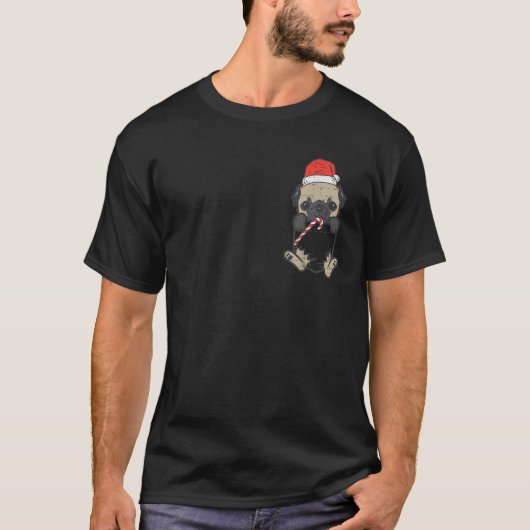 Pocket Pug Santa Dog Christmas Xmas Men Women  Tシャツ (正面)