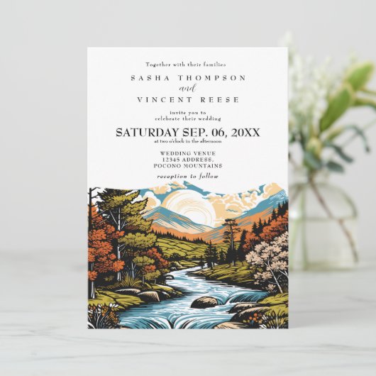 Pocono Mountains Wedding Invitation Retro 招待状 (スタンド正面)