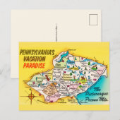  Pocono Mtns Vintage Map Postcard ポストカード (正面/裏面)