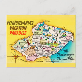  Pocono Mtns Vintage Map Postcard ポストカード