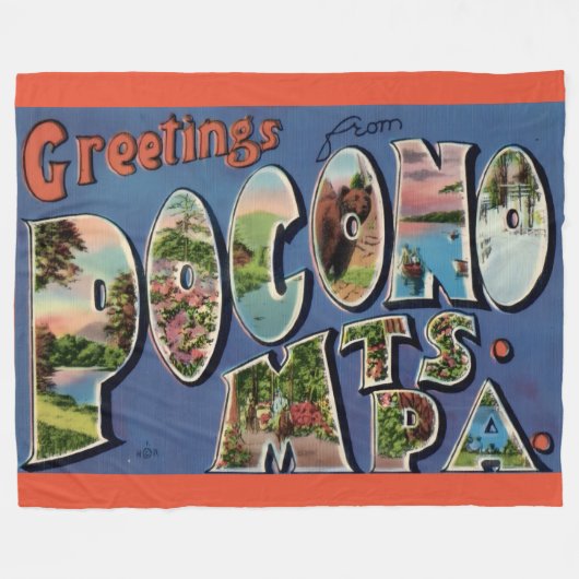 Pocono Mtns Vintage Postcard Fleece Blanket フリースブランケット (正面(横))