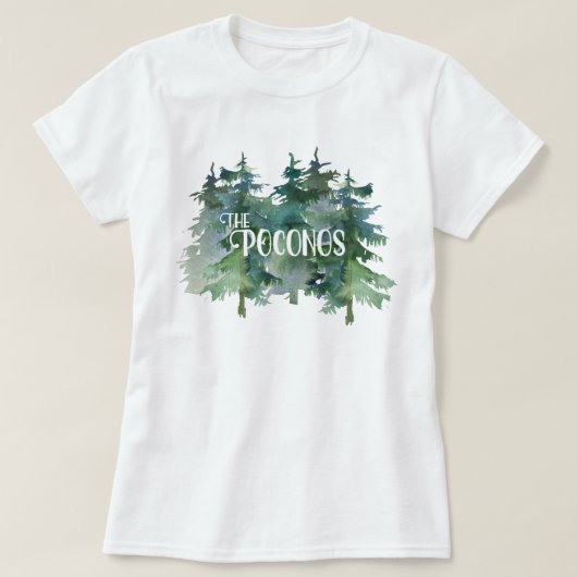 Poconosの美しい水彩画の松の木 Tシャツ (デザイン正面)