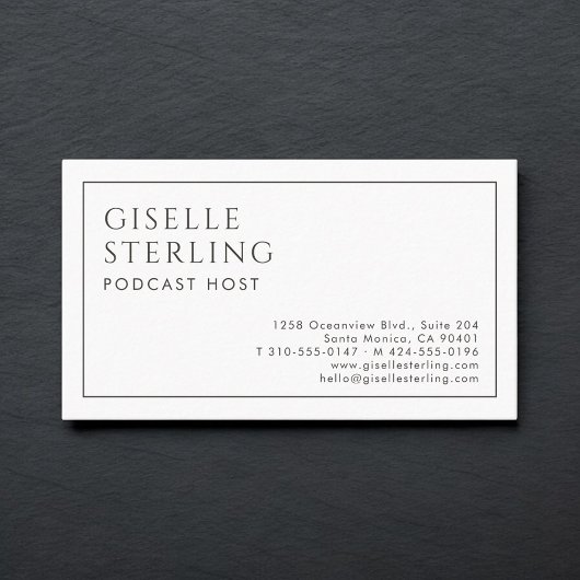 Podcast Host Luxury Minimalist Black White 名刺