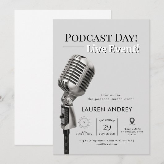 Podcast Launch Event Invitation 招待状 (正面/裏面)
