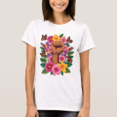 Poder Feminino Floral Camiseta Design Força Mulher Tシャツ (正面)