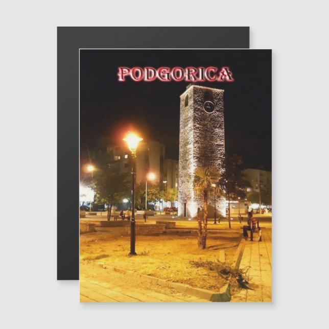 Podgorica – モンテネグロ – 夜の時計塔 (正面/裏面)