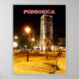 Podgorica – モンテネグロ – 夜の時計塔 ポスター